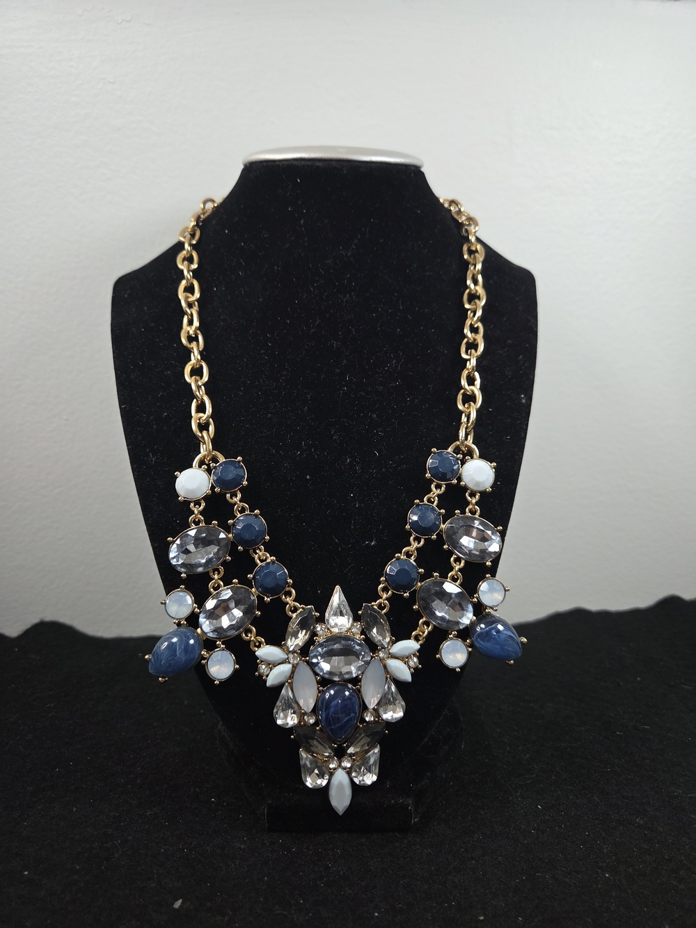 LOFT Gold-Tone Statement Necklace with Navy Blue and White Stones